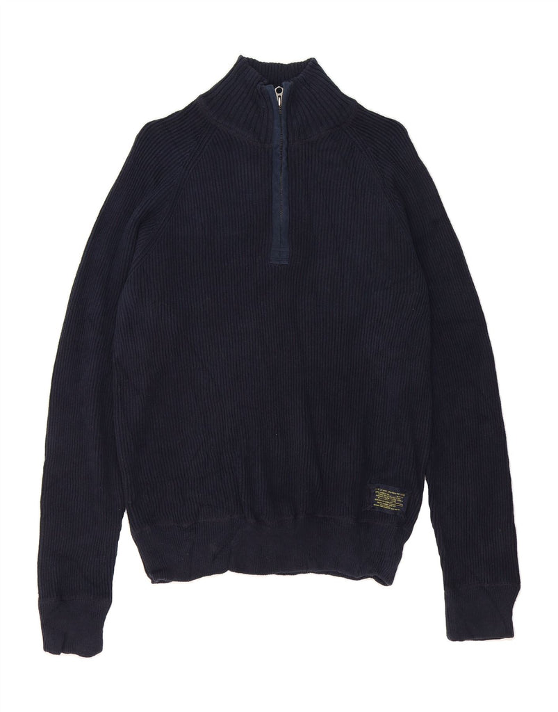 RALPH LAUREN Mens Zip Neck Jumper Sweater Medium Navy Blue Cotton Vintage Ralph Lauren and Second-Hand Ralph Lauren from Messina Hembry 