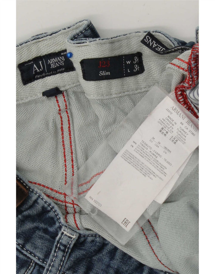 Armani Mens Distressed Slim Jeans W34 L34 Blue Cotton