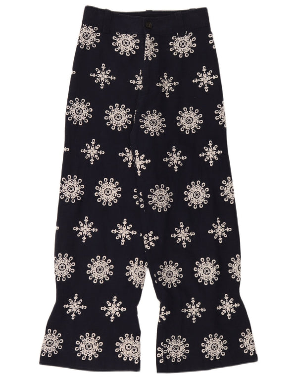 Zara Womens High Waist Cropped Trousers XS W24 L26 Navy Blue Floral