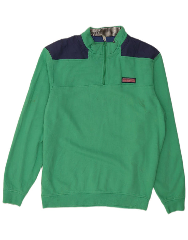 Vineyard Vines Mens Zip Neck Sweatshirt Jumper Medium Green Colourblock