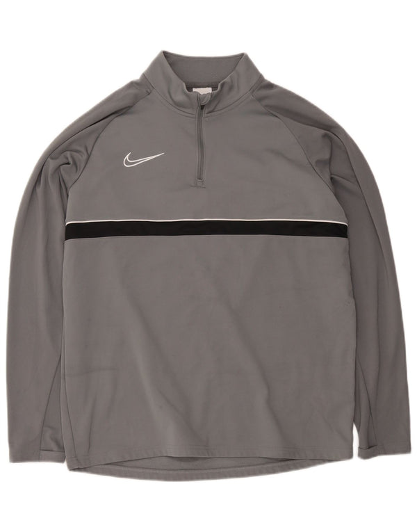 Nike Mens Dri Fit Zip Neck Pullover Tracksuit Top Large Grey Colourblock