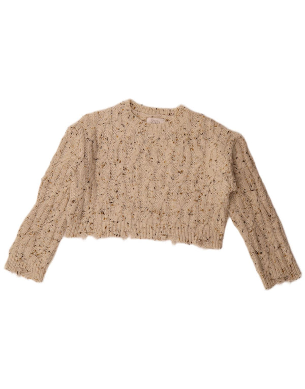 Zara Girls Crop Boat Neck Jumper Sweater 11-12 Years Off White Flecked
