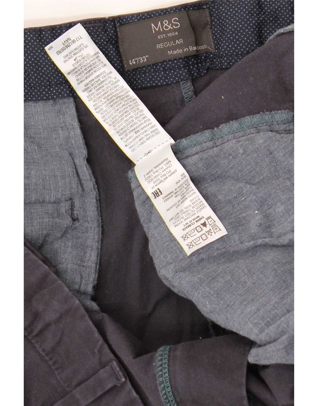 Marks & Spencer Mens Regular Fit Chino Trousers W44 L33 Navy Blue Cotton