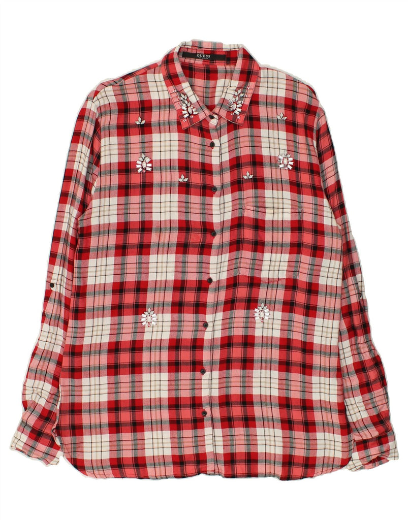 GUESS Womens Flannel Shirt US 8 Medium Red Check Rayon | Vintage Guess | Thrift | Second-Hand Guess | Used Clothing | Messina Hembry 