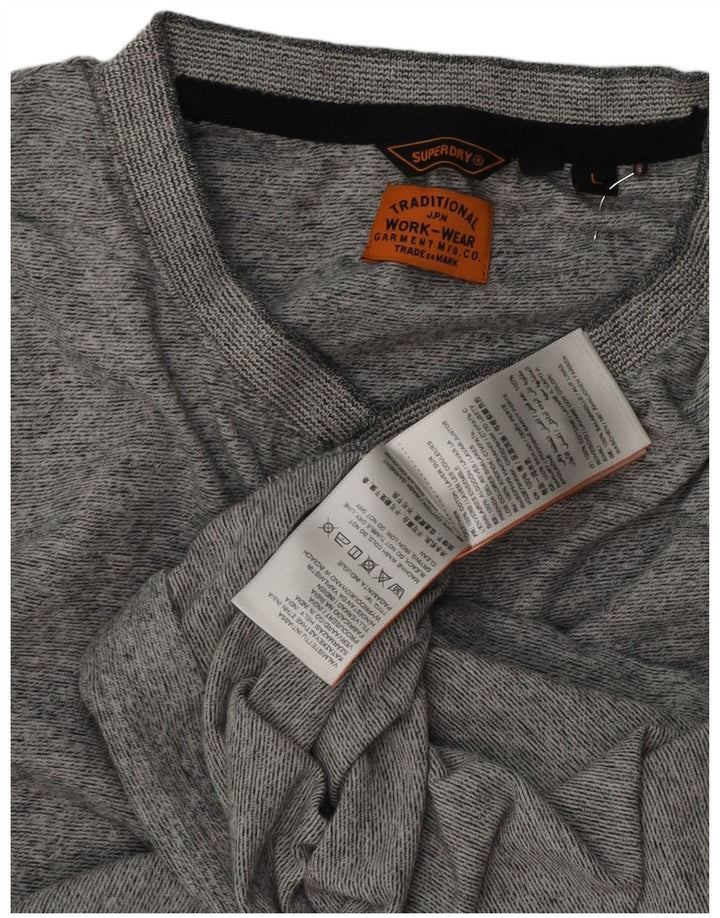 SUPERDRY Mens T-Shirt Top Large Grey Flecked Cotton