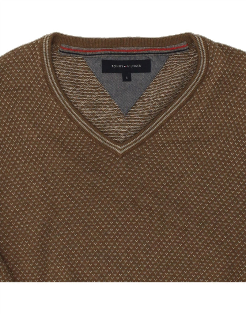 TOMMY HILFIGER Mens V-Neck Jumper Sweater Small Brown Spotted Cotton | Vintage Tommy Hilfiger | Thrift | Second-Hand Tommy Hilfiger | Used Clothing | Messina Hembry 
