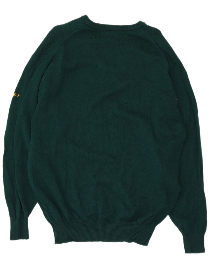 Lyle & Scott Mens V-Neck Jumper Sweater Medium Green New Wool