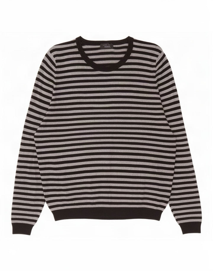 Zara Mens Top Long Sleeve XL Grey Striped Viscose