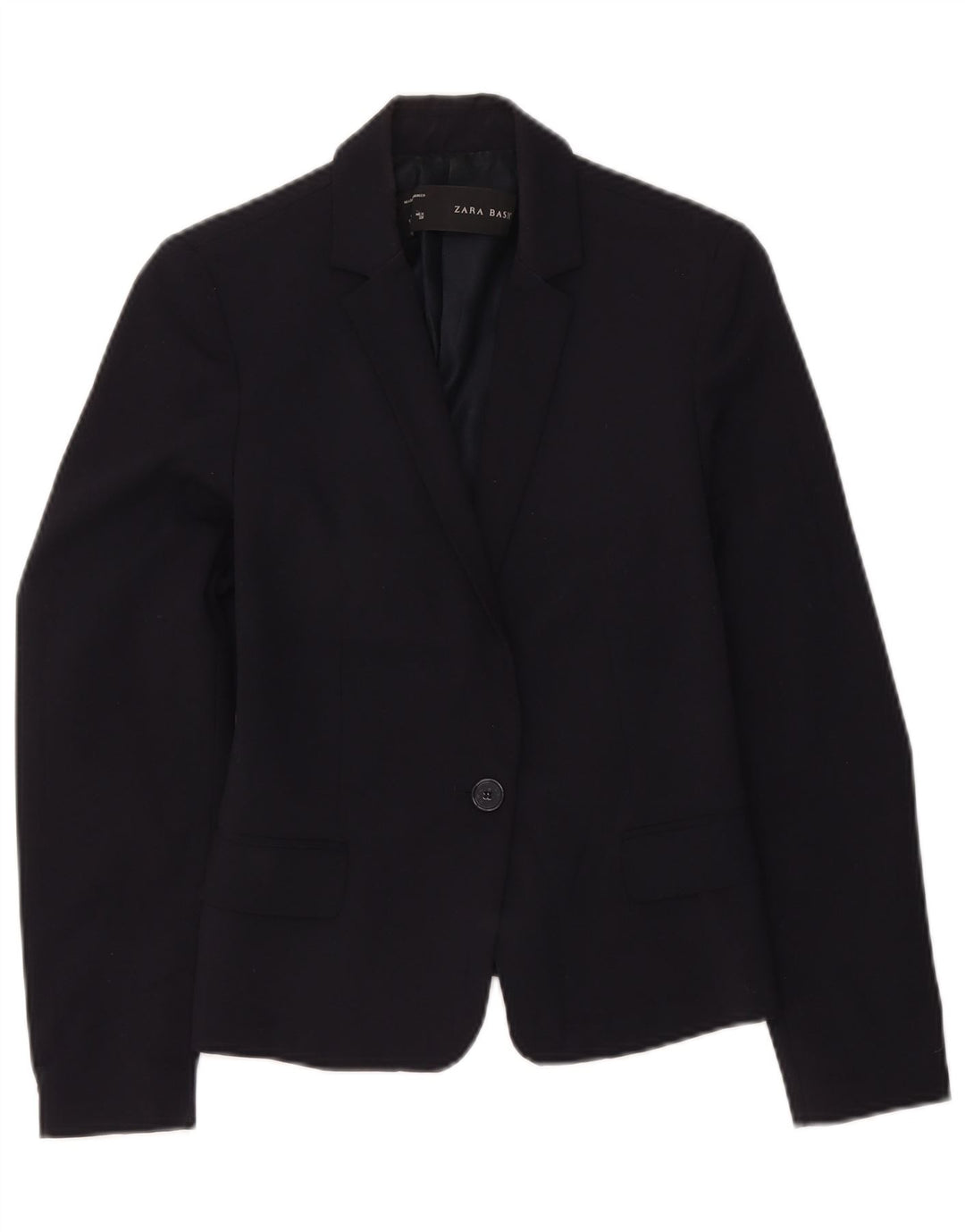 Zara Womens 1 Button Blazer Jacket UK 12 Medium Navy Blue Polyester