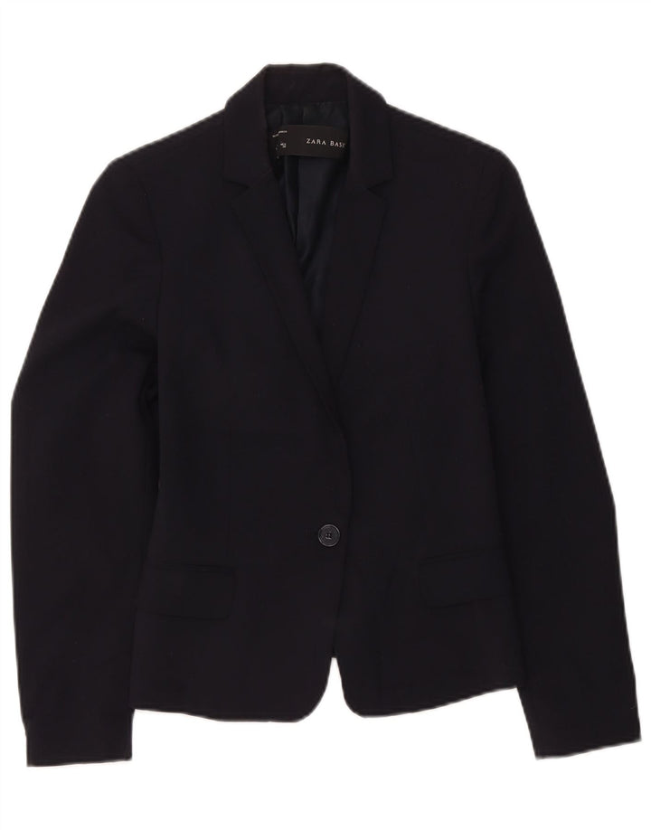 Zara Womens 1 Button Blazer Jacket UK 12 Medium Navy Blue Polyester