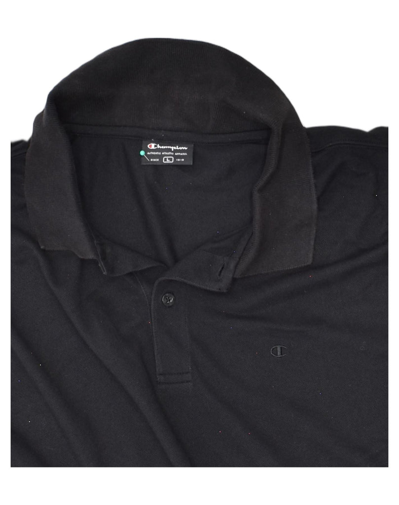 CHAMPION Mens Polo Shirt Large Black Cotton | Vintage Champion | Thrift | Second-Hand Champion | Used Clothing | Messina Hembry 