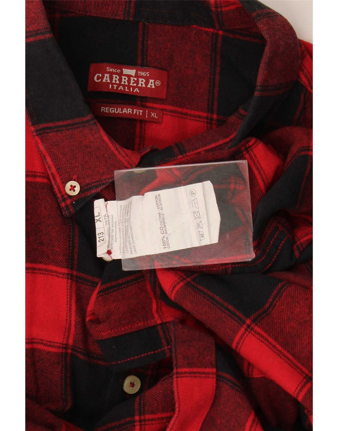 Carrera Mens Regular Fit Flannel Shirt XL Red Gingham Cotton