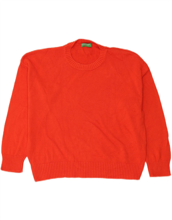 Benetton Womens Oversized Crew Neck Jumper Sweater UK 14 Medium Red Cotton