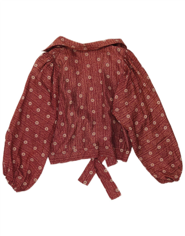 Krizia Womens Front Tie Crop Blouse Top IT 46 Large Maroon Polka Dot