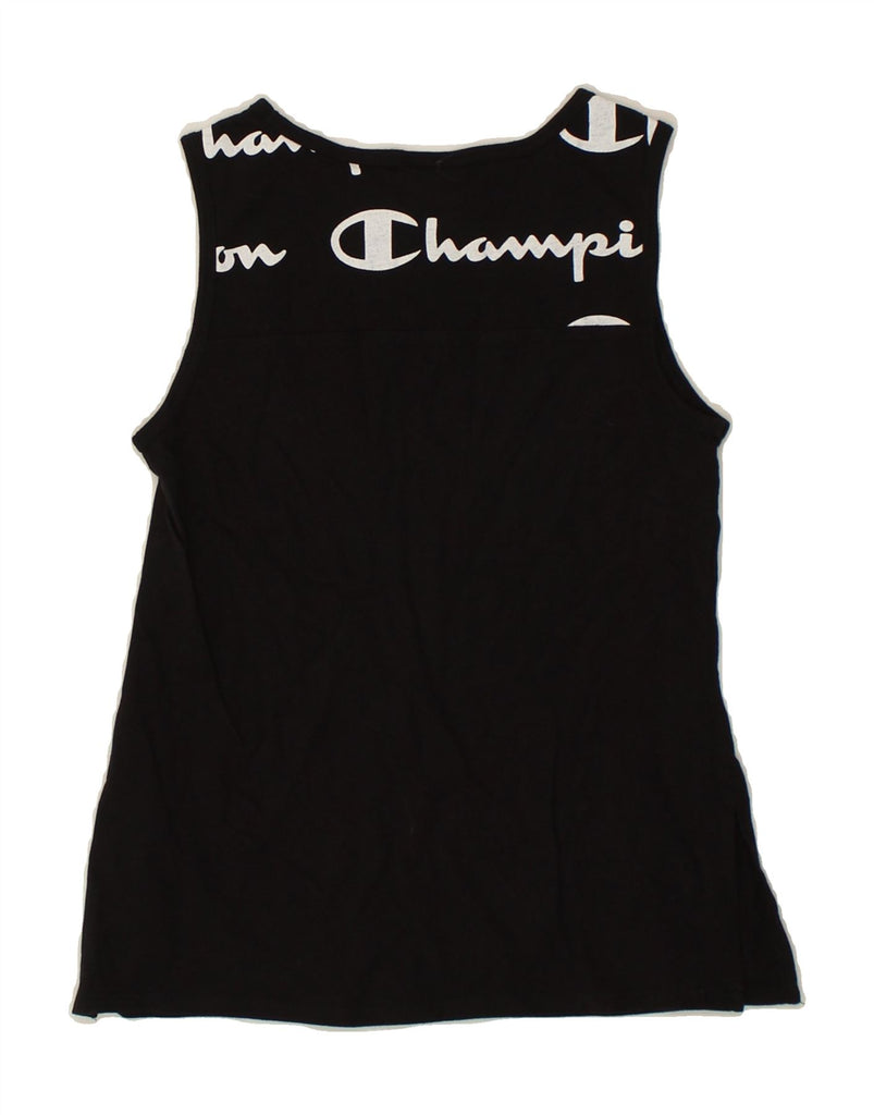 CHAMPION Girls Graphic Vest Top 11-12 Years Large  Black Cotton | Vintage Champion | Thrift | Second-Hand Champion | Used Clothing | Messina Hembry 