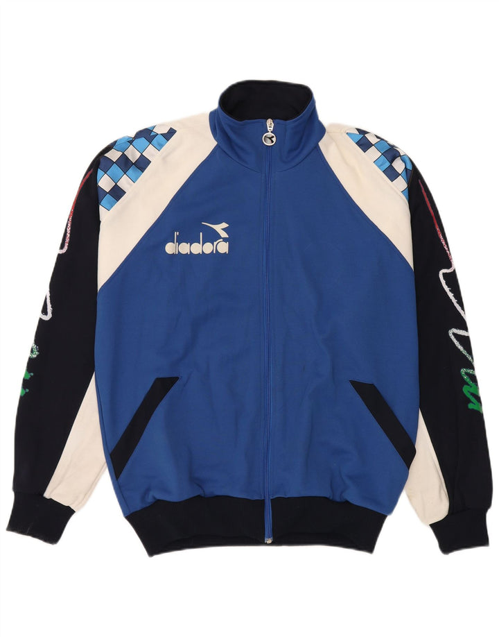 Diadora Mens Graphic Tracksuit Top Jacket Large Blue Colourblock Polyester