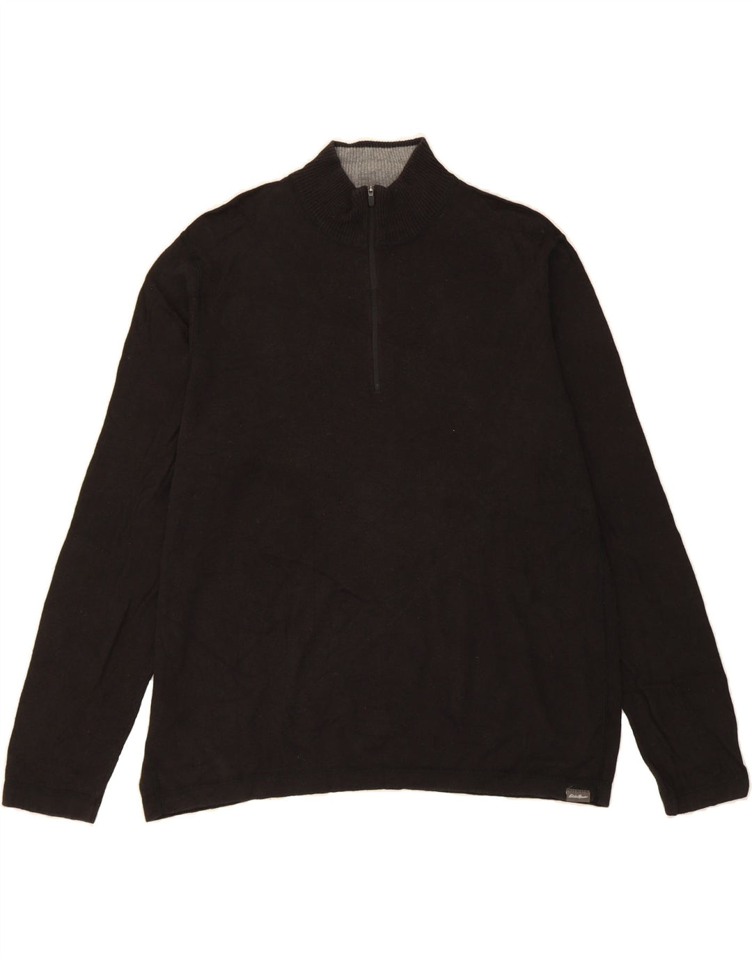 EDDIE BAUER Mens Zip Neck Jumper Sweater XL Black Cotton Vintage Eddie Bauer and Second-Hand Eddie Bauer from Messina Hembry 