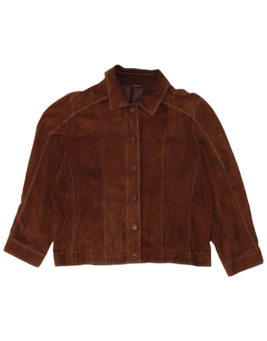 MADDOX Womens Crop Suede Jacket UK 16 Large Brown Leather