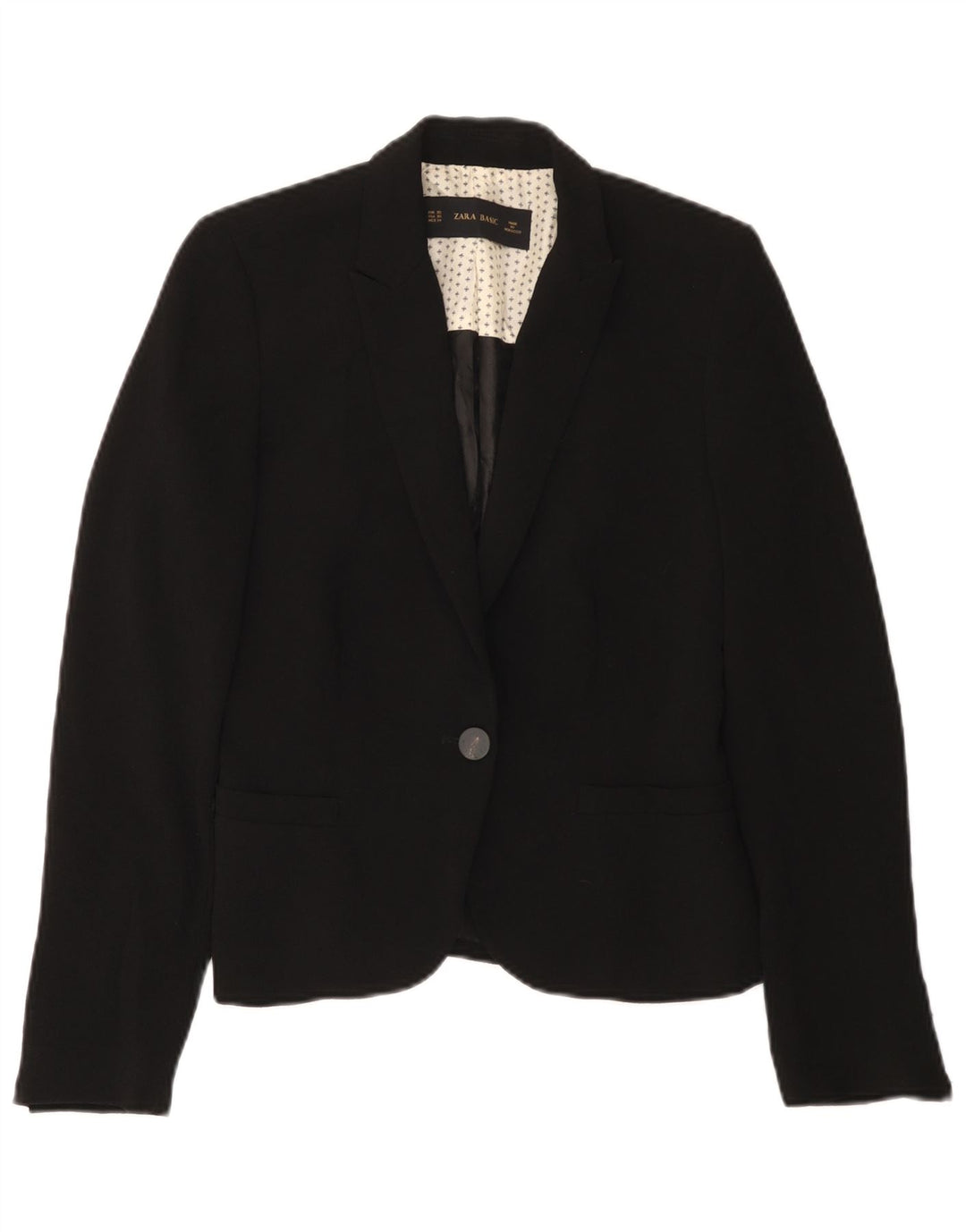 Zara Womens 1 Button Blazer Jacket UK 6 XS Black