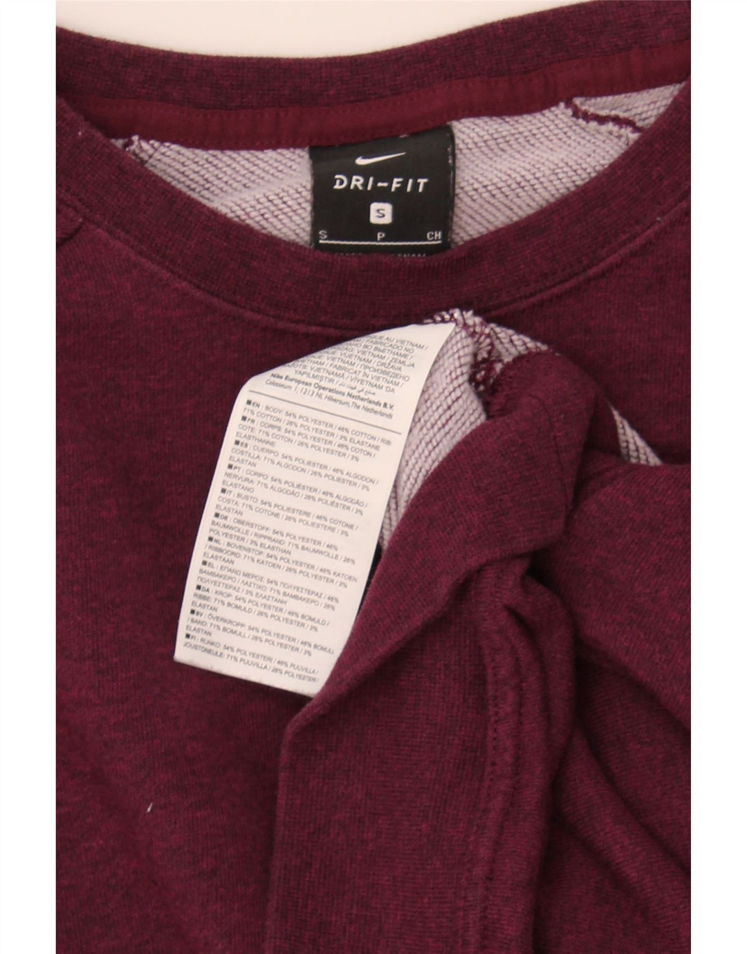 NIKE Womens Dri Fit Crop Graphic Sweatshirt Jumper Small Burgundy Vintage Nike and Second-Hand Nike from Messina Hembry 