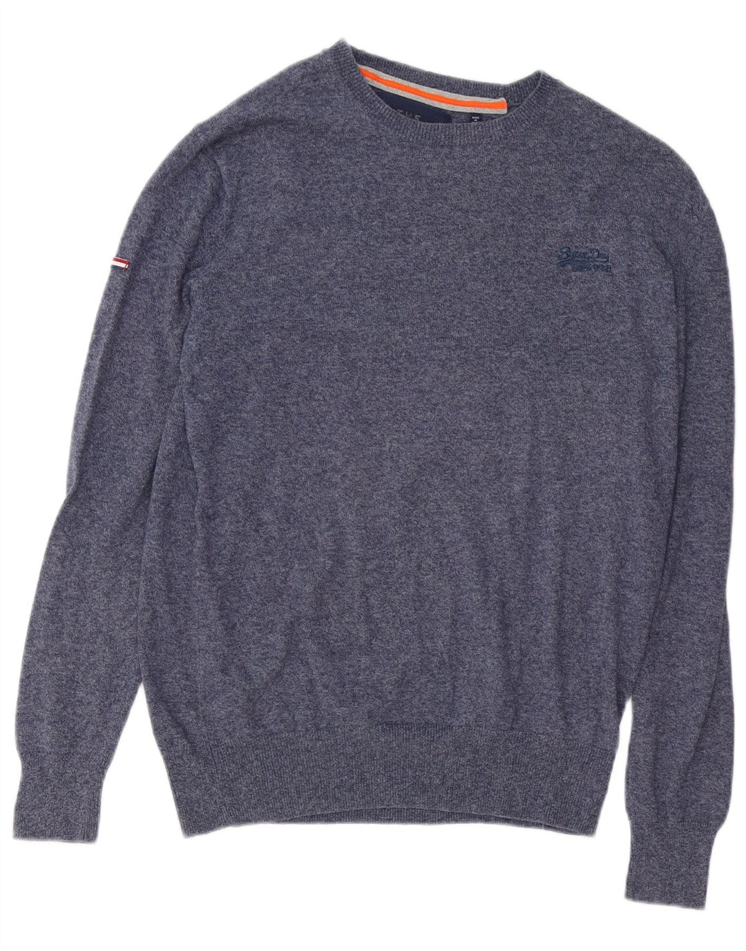 SUPERDRY Mens Crew Neck Jumper Sweater Medium Navy Blue Flecked Cotton