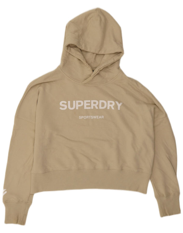 Superdry Womens Crop Oversized Hoodie Jumper UK 12 Medium Beige Cotton