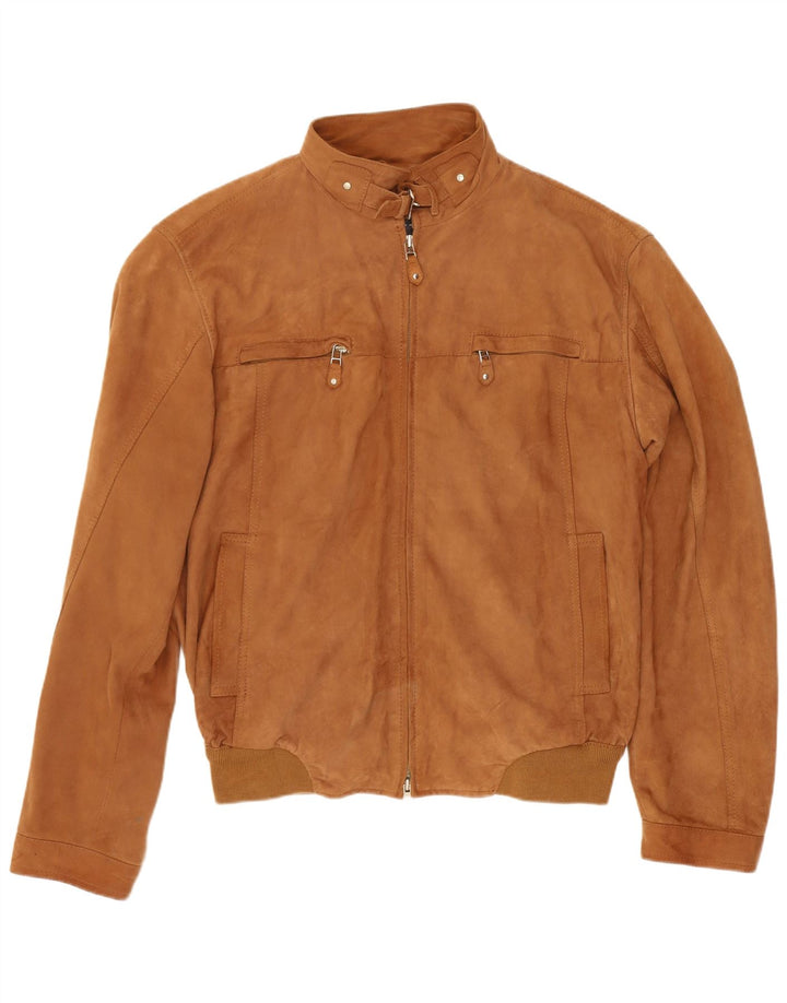 Vintage Mens Zip Suede Bomber Jacket UK 38 Medium Brown Leather