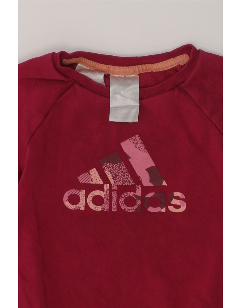 ADIDAS Girls Graphic Sweatshirt Jumper 3-4 Years Maroon Cotton | Vintage Adidas | Thrift | Second-Hand Adidas | Used Clothing | Messina Hembry 