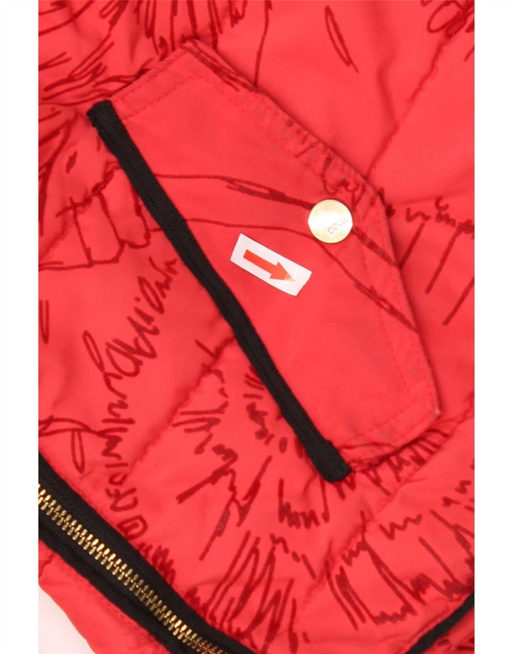Desigual Womens Hooded Padded Jacket EU 44 XL Red Floral Polyester