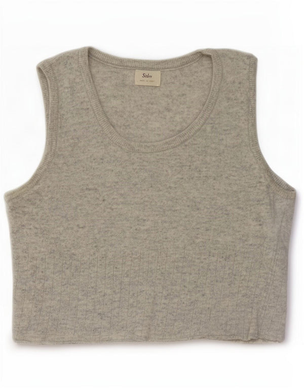 Sisley Womens Crop Vest Tank Top UK 10 Small Grey Wool