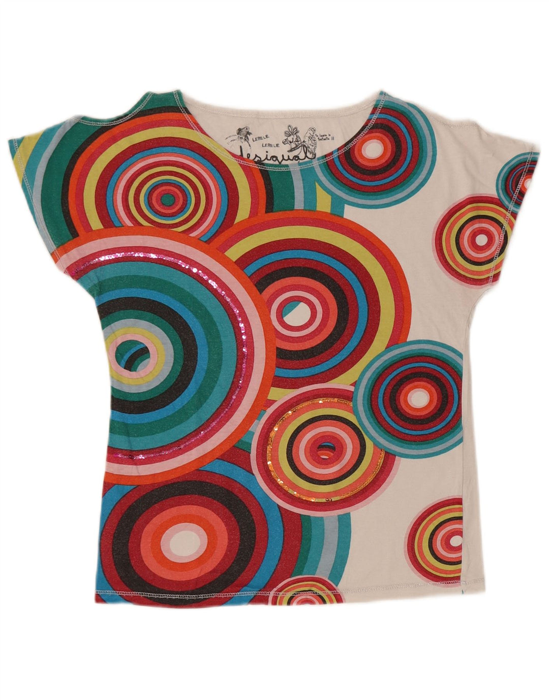 DESIGUAL Girls T-Shirt Top 11-12 Years Multicoloured Geometric