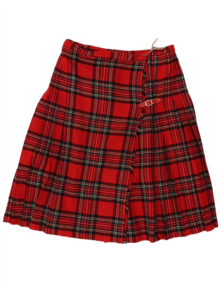 Vintage Womens Pleated Wrap Skirt W32 Large Red Check