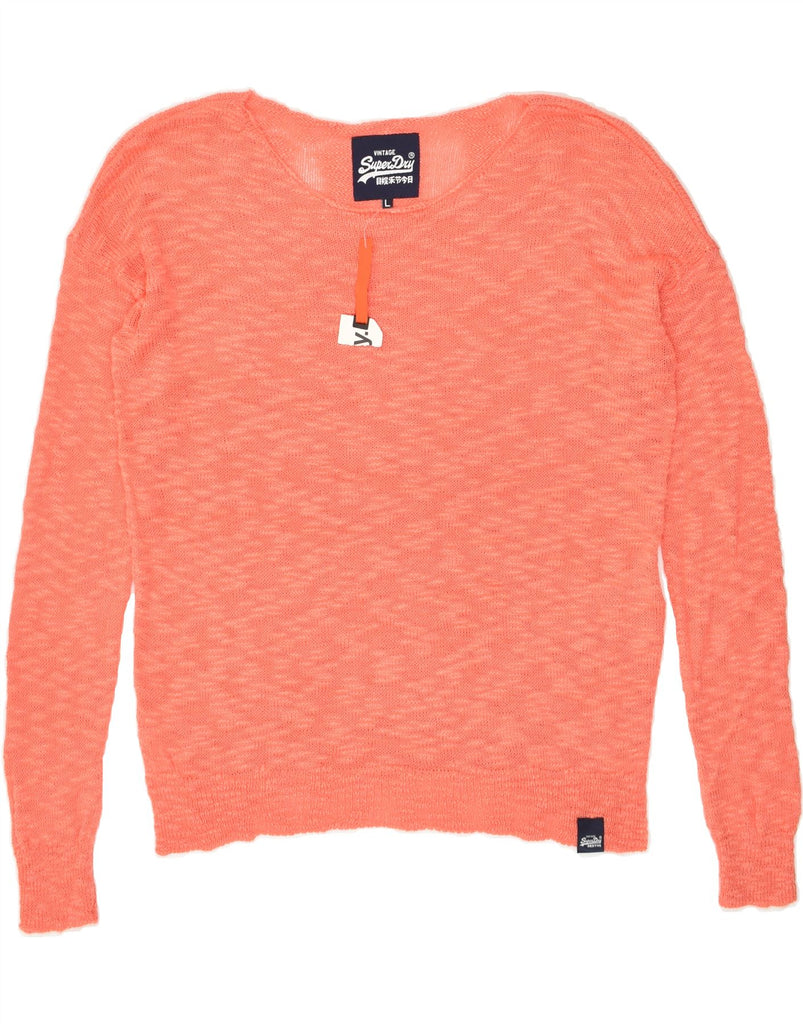 SUPERDRY Womens Boat Neck Jumper Sweater UK 16 Large Orange Acrylic | Vintage Superdry | Thrift | Second-Hand Superdry | Used Clothing | Messina Hembry 