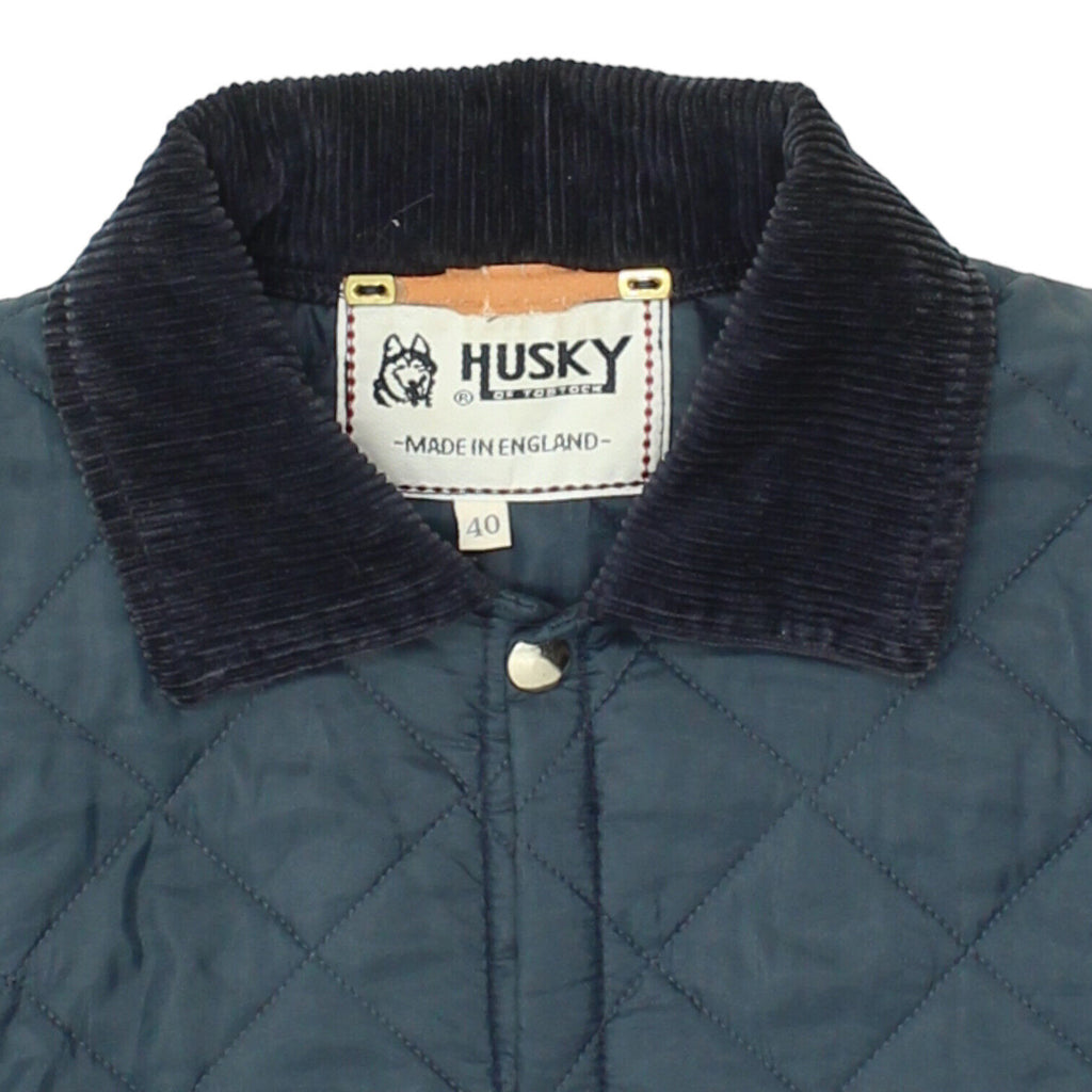 Team Husky Mens Blue Corduroy Collar Quilted Jacket | Vintage Countryside VTG | Vintage Messina Hembry | Thrift | Second-Hand Messina Hembry | Used Clothing | Messina Hembry 