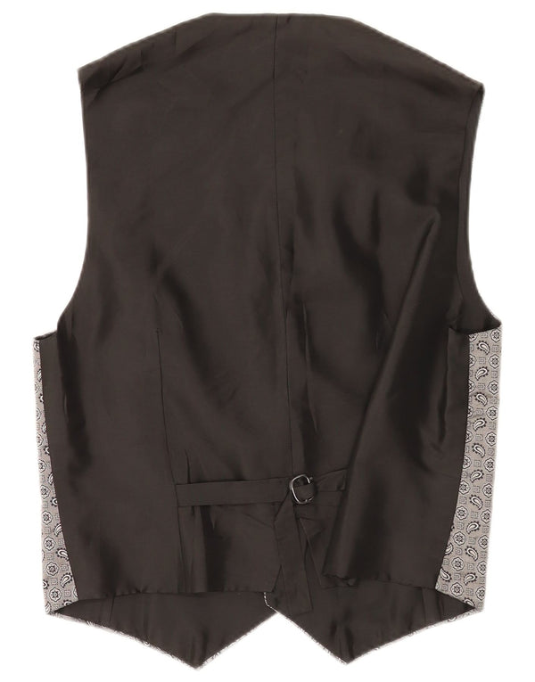 Vintage Mens Waistcoat Small Grey Paisley Silk