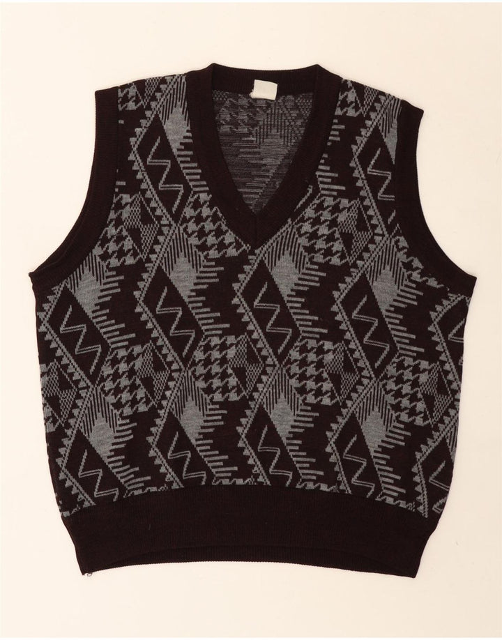 Vintage Mens Vest Tank Top Large Black Geometric