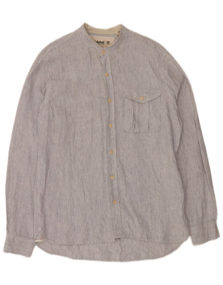 TIMBERLAND Mens Regular Fit Shirt Large Blue Pinstripe Linen