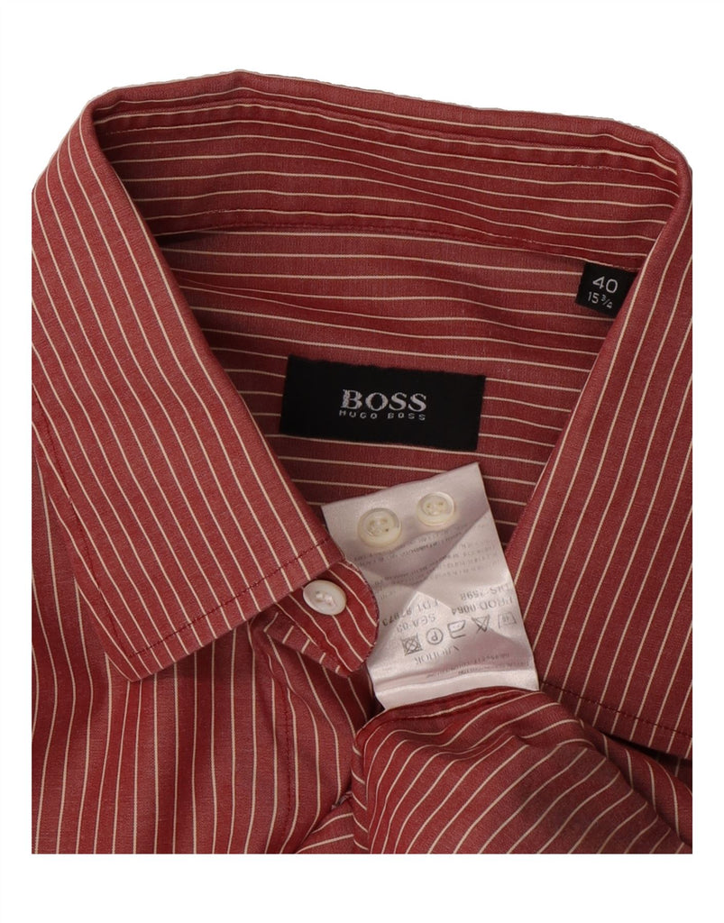 HUGO BOSS Mens Shirt Size 40 15 3/4 Medium Red Pinstripe Cotton Vintage Hugo Boss and Second-Hand Hugo Boss from Messina Hembry 