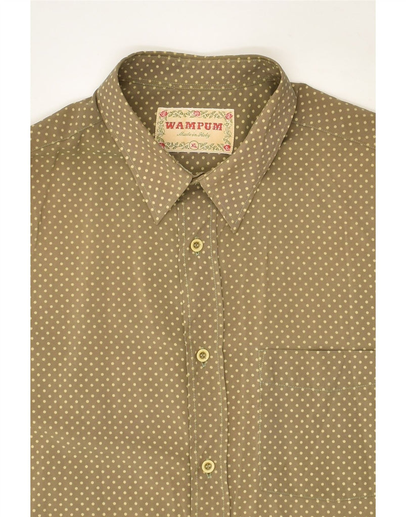 WAMPUM Mens Short Sleeve Shirt XL Khaki Polka Dot | Vintage Wampum | Thrift | Second-Hand Wampum | Used Clothing | Messina Hembry 