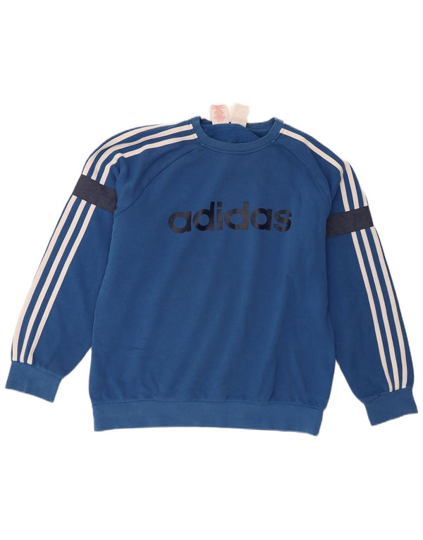 Adidas Boys Graphic Sweatshirt Jumper 15-16 Years Blue Colourblock Cotton