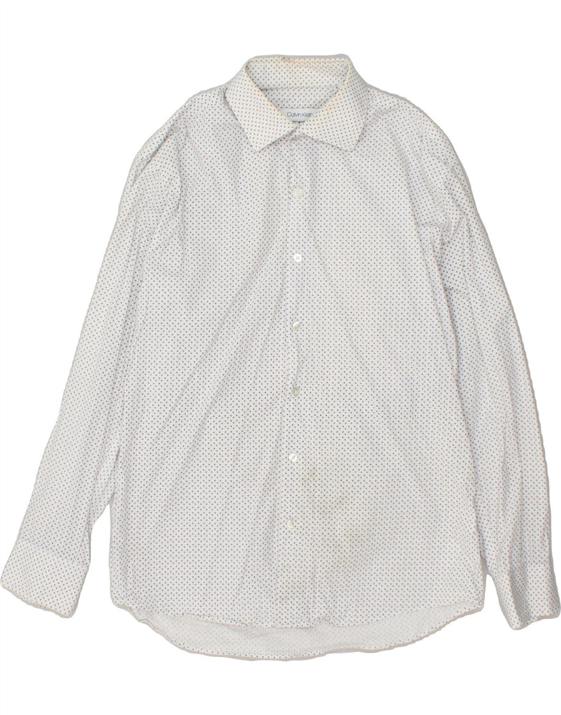 CALVIN KLEIN Mens Slim Fit Shirt Medium White Spotted Cotton | Vintage Calvin Klein | Thrift | Second-Hand Calvin Klein | Used Clothing | Messina Hembry 