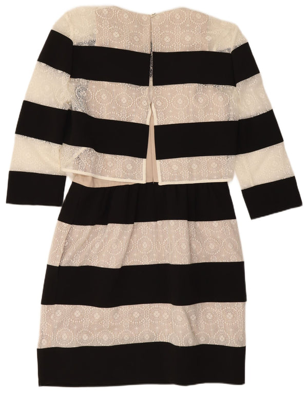 Karen Millen Womens 3/4 Sleeve Sheath Dress UK 10 Small Black Striped