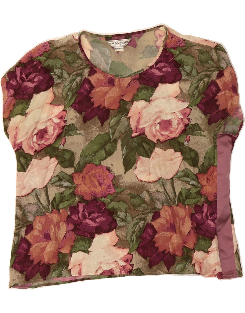 MARINA RINALDI Womens Blouse Top UK 14 Large Multicoloured Floral Silk Vintage Marina Rinaldi and Second-Hand Marina Rinaldi from Messina Hembry 