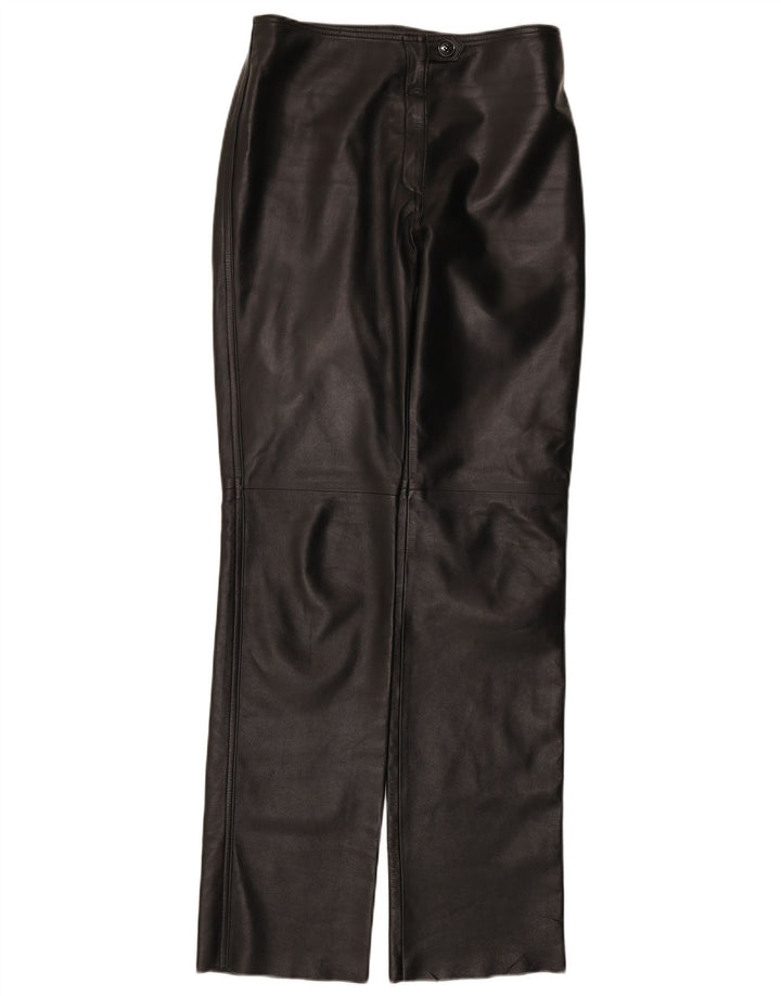 Vintage Womens Straight Leather Trousers IT 44 Medium W28 L33 Black Leather
