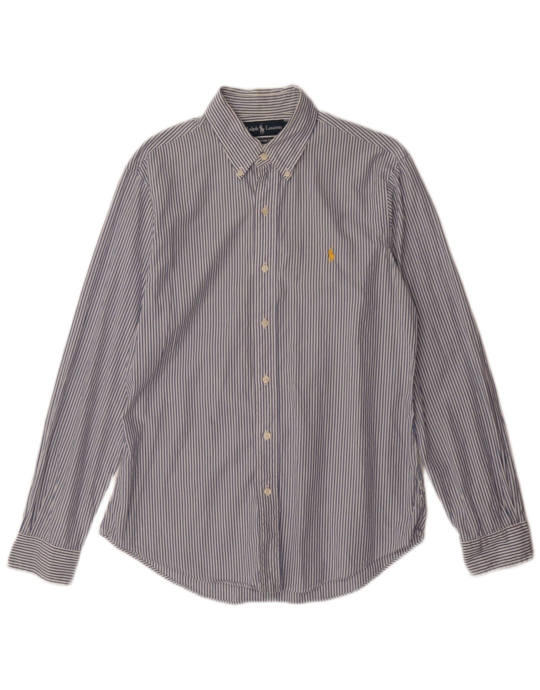 RALPH LAUREN Mens Custom Fit Shirt Medium Blue Striped Cotton