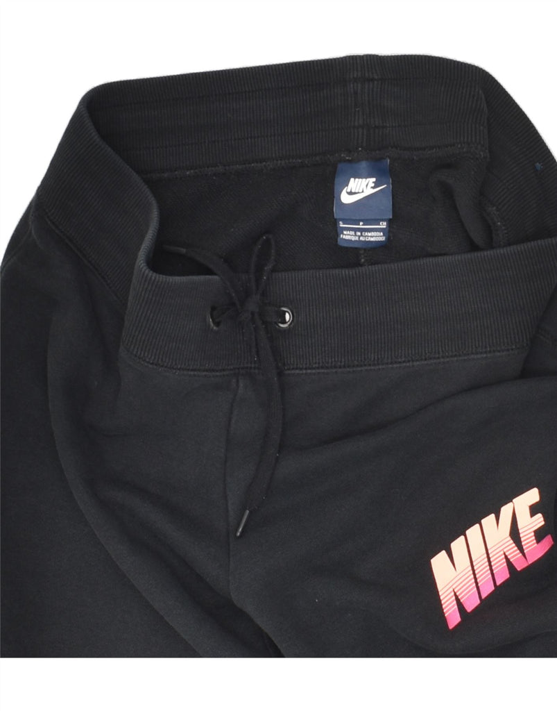 NIKE Womens Graphic Tracksuit Trousers Joggers UK 10 Small Black Cotton | Vintage Nike | Thrift | Second-Hand Nike | Used Clothing | Messina Hembry 