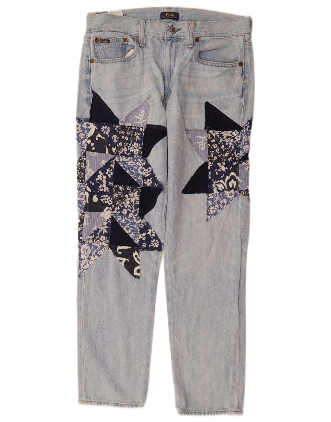 POLO RALPH LAUREN Womens Straight Jeans W26 L26 Blue Patchwork Cotton