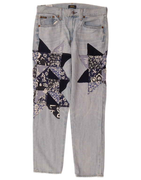 POLO RALPH LAUREN Womens Straight Jeans W26 L26 Blue Patchwork Cotton