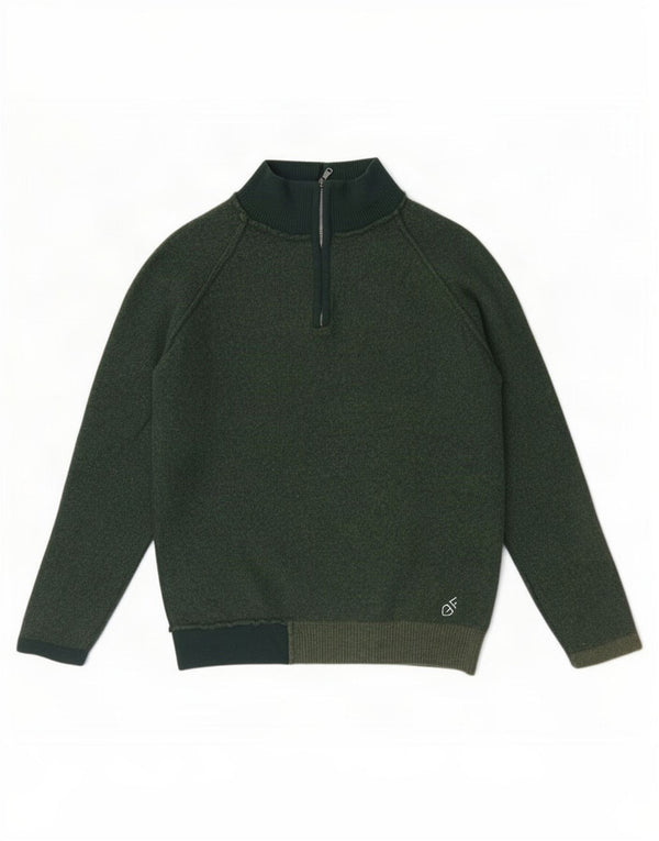 GF Ferre Mens Zip Neck Jumper Sweater XL Green Merino Wool
