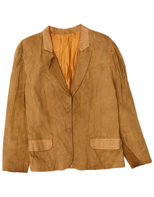 Vintage Womens 2 Button Suede Blazer Jacket UK 14 Medium Beige Leather